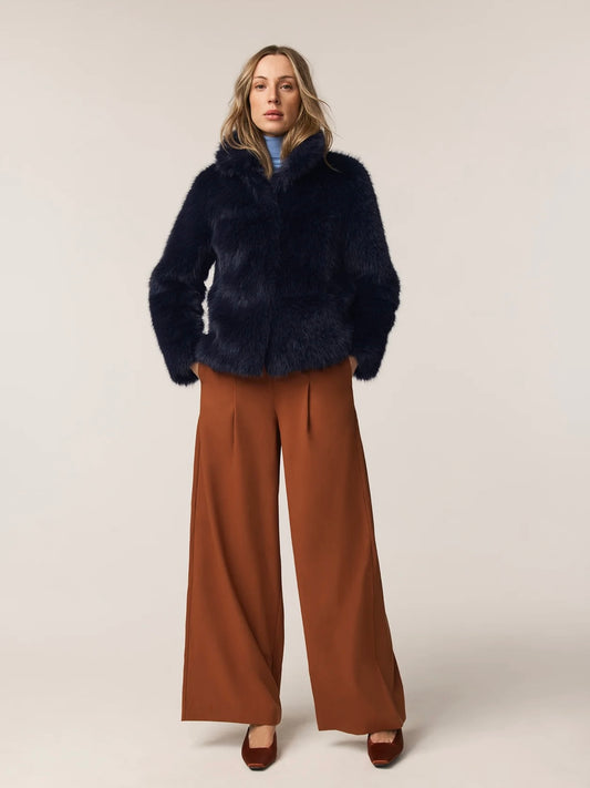 Issy London Halle Deep Navy Blue Faux Fur Jacket