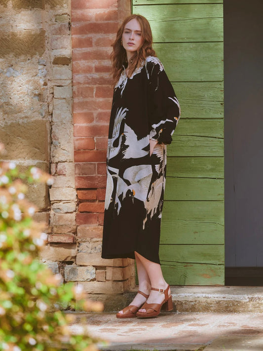 One Hundred Stars Stork Black Raglan Dress Cotton/Linen