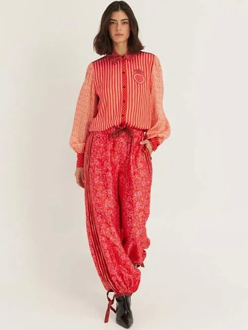 Me369 Sola Printed Puff Sleeve Blouse-Red Aura