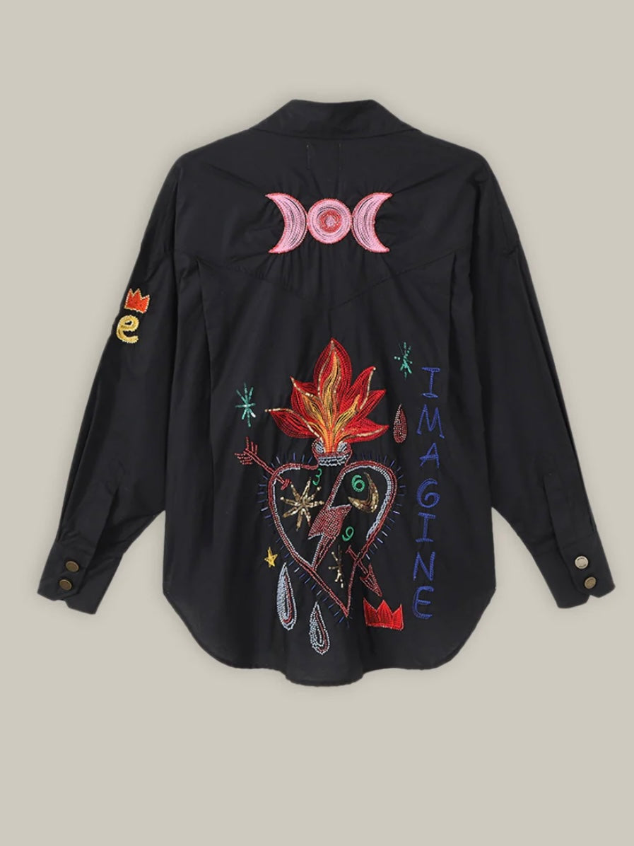 Me369 Adelyn Embroidered Black Shirt