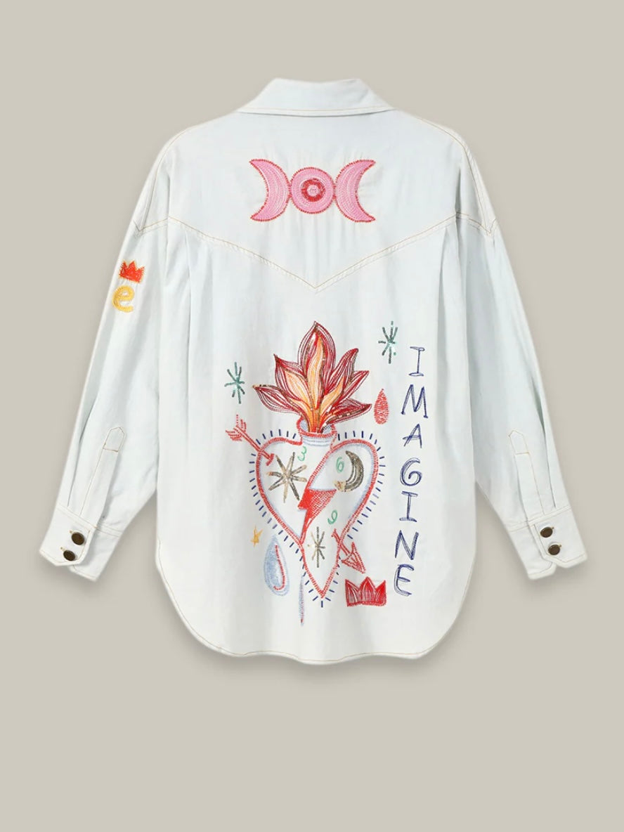 Me369 Adelyn Embroidered Denim Shirt