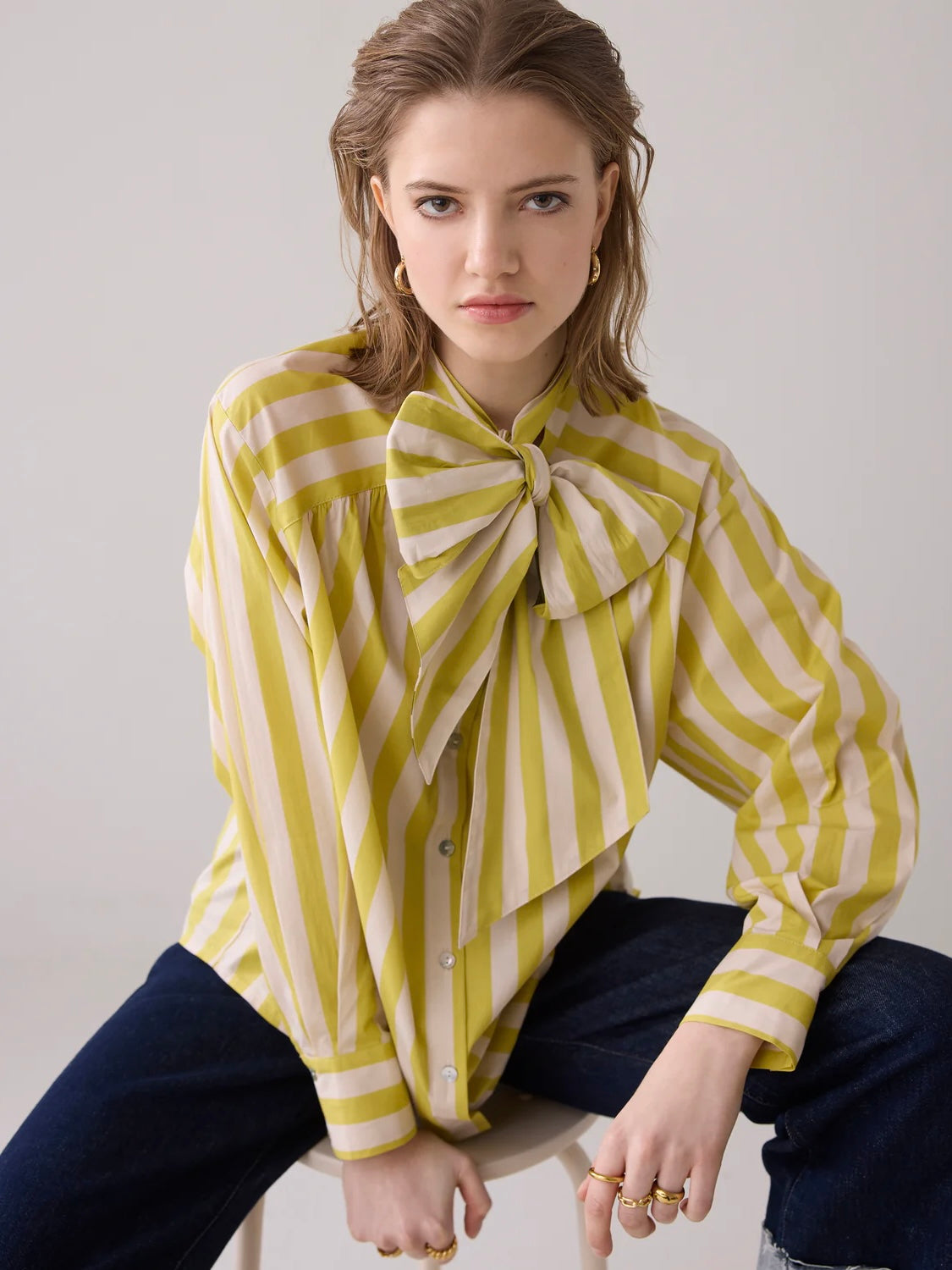 Summum Stripe Blouse with Bow Tie