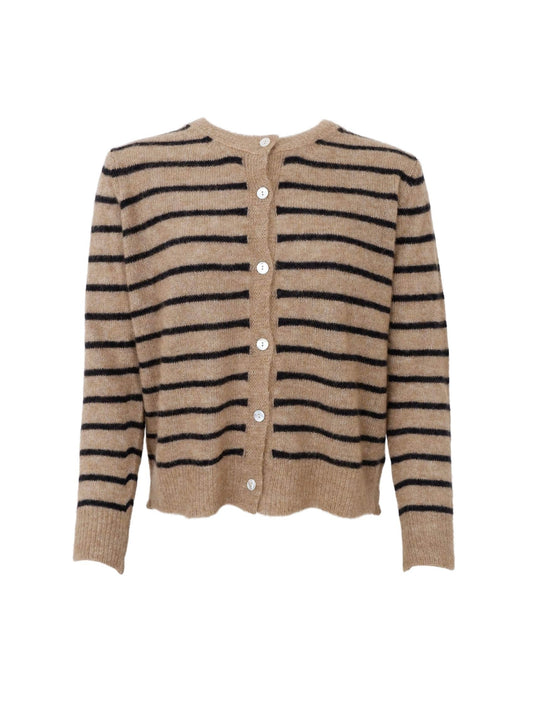 Black Colour Dell Striped Cardigan-Taupe