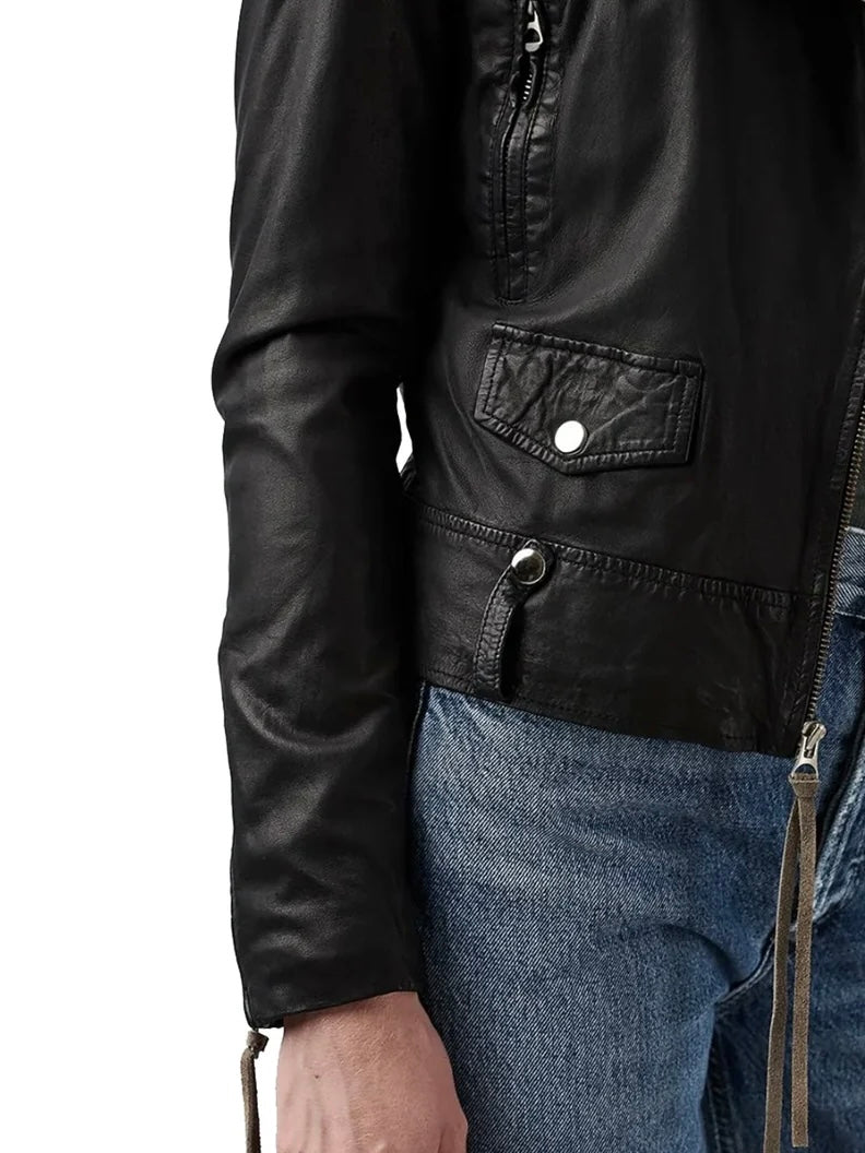 Studio Kin Grace Leather Biker Jacket-Black