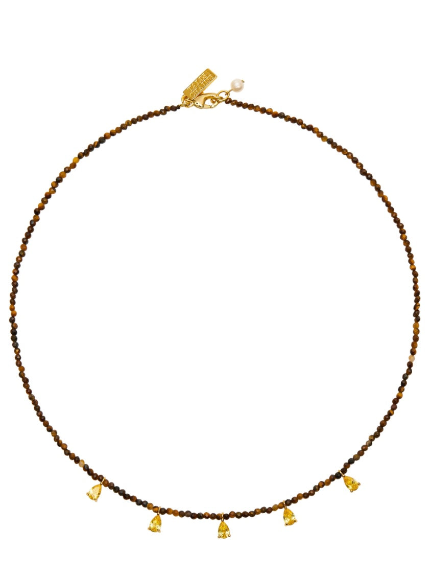 Talis Chains Beaded Necklace with CZ Drops-Tigers Eye