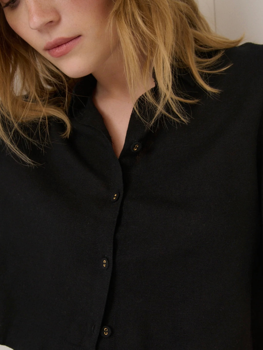 Nobody's Child Bennie Black Linen Cropped Shirt