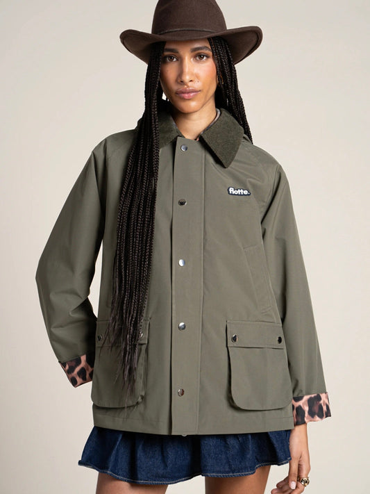 Flotte Archives Waterproof Jacket- Khaki/Leopard