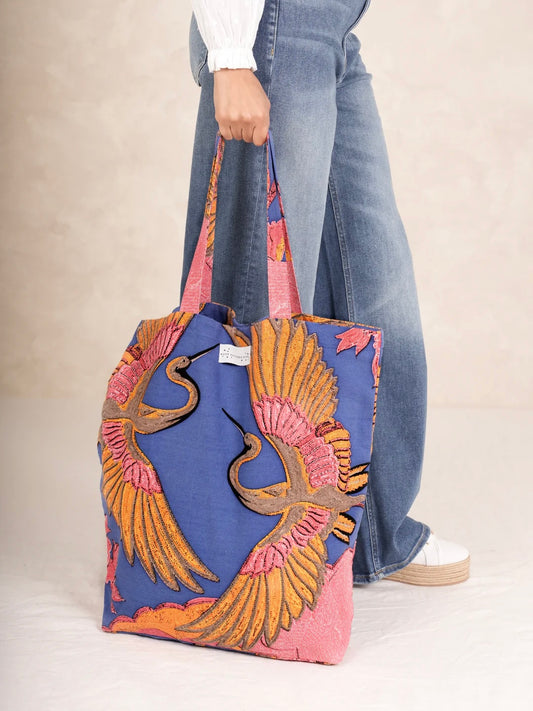 One Hundred Stars Crane Cobalt Canvas Bag