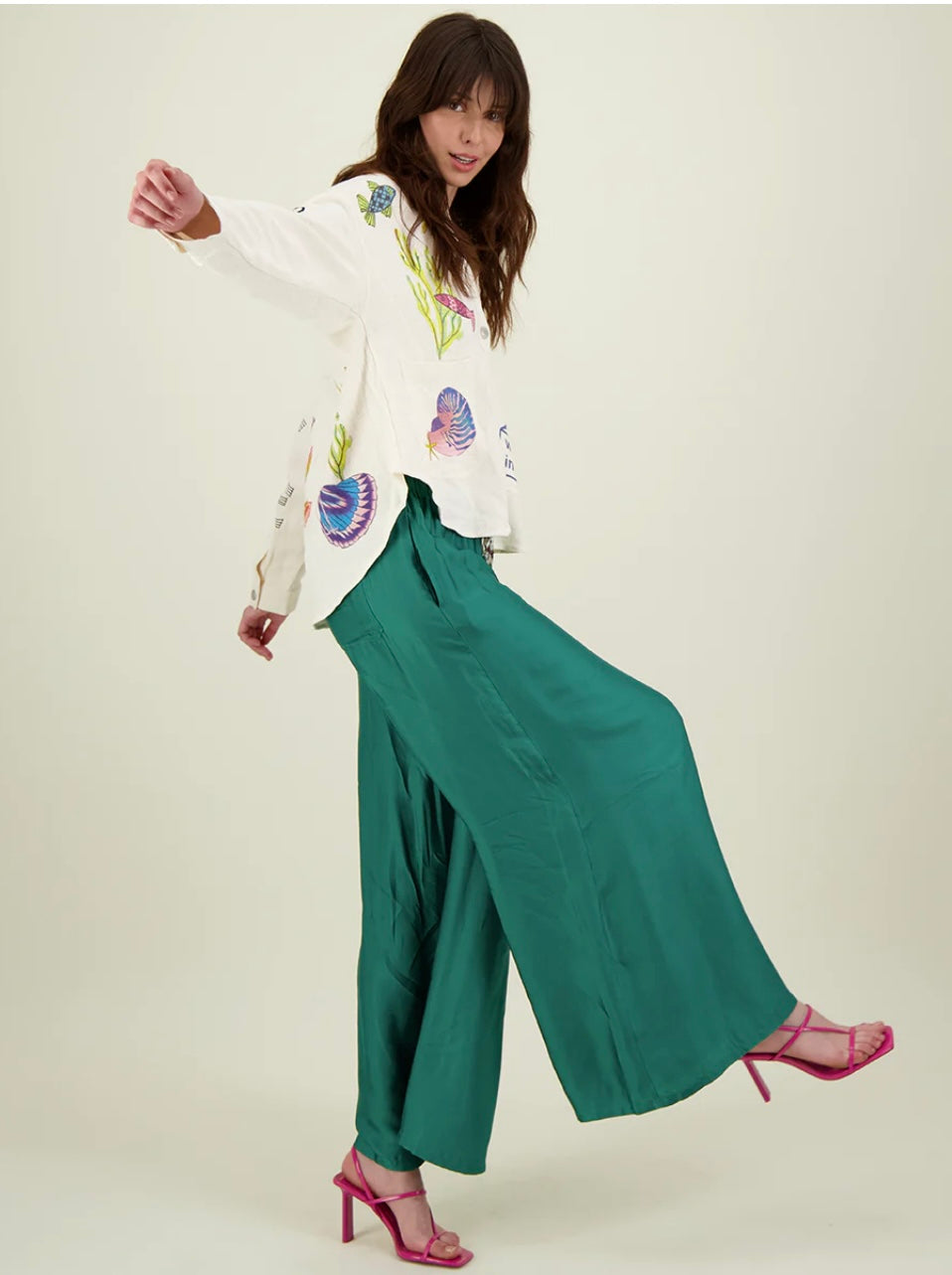 Me369 Annie Wide Leg Pants Green