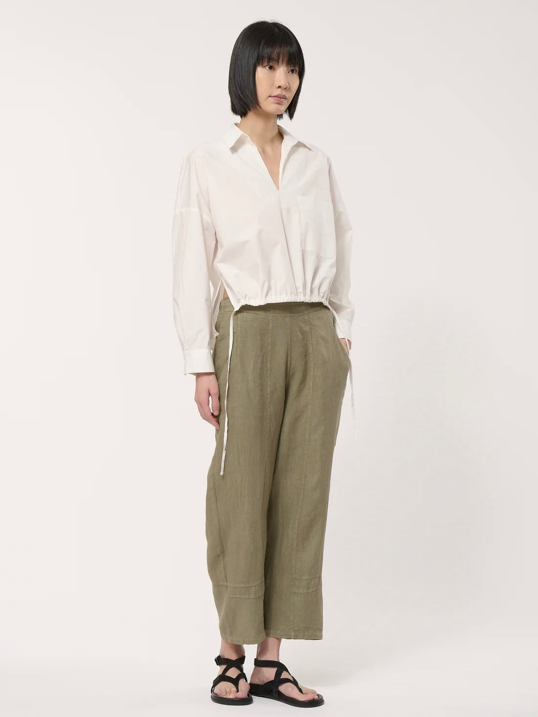 Humility Cropped Khaki Linen Trousers