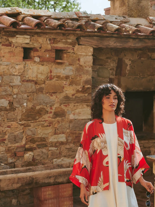 One Hundred Stars Stork Scarlet Kimono