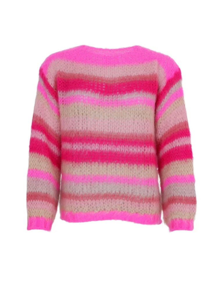 Black Colour Adria Stripe Jumper-Pink Passion
