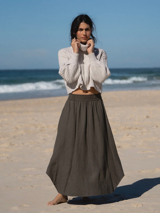 Lilly Pilly Hannah Linen Skirt-Khaki