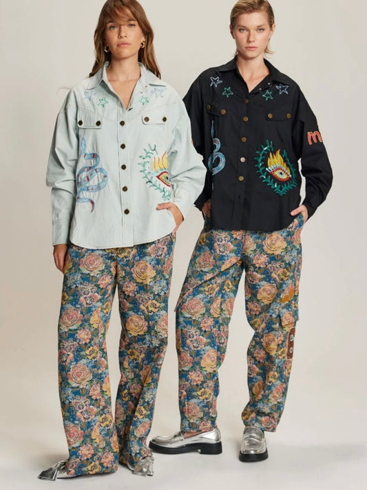 Me369 Adelyn Embroidered Black Shirt