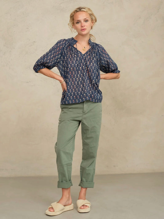 M.A.B.E Ari Print Short Sleeve Top-Indigo