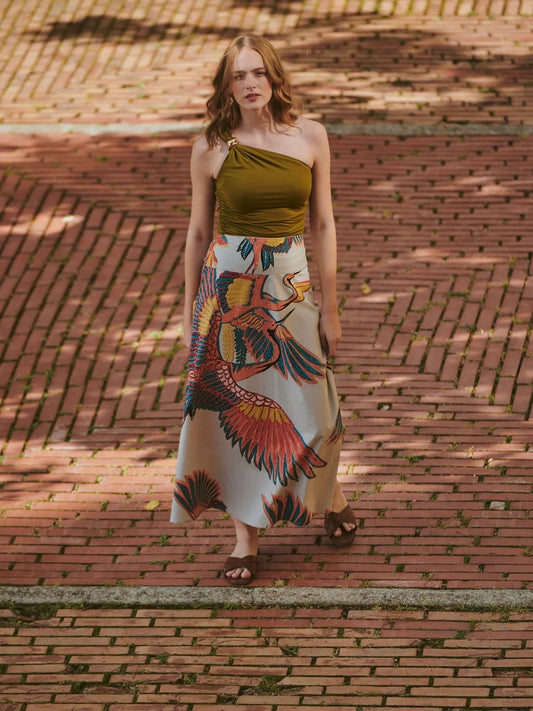 One Hundred Stars Crane Stone A-line Cotton Skirt