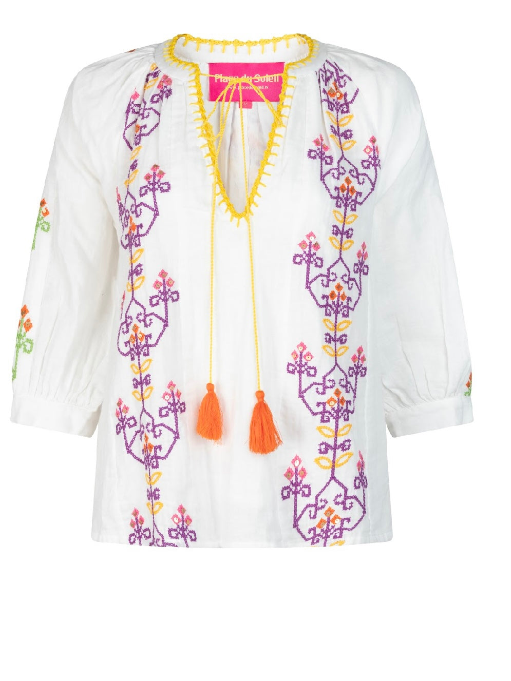 Place du Soleil White Embroidered Blouse