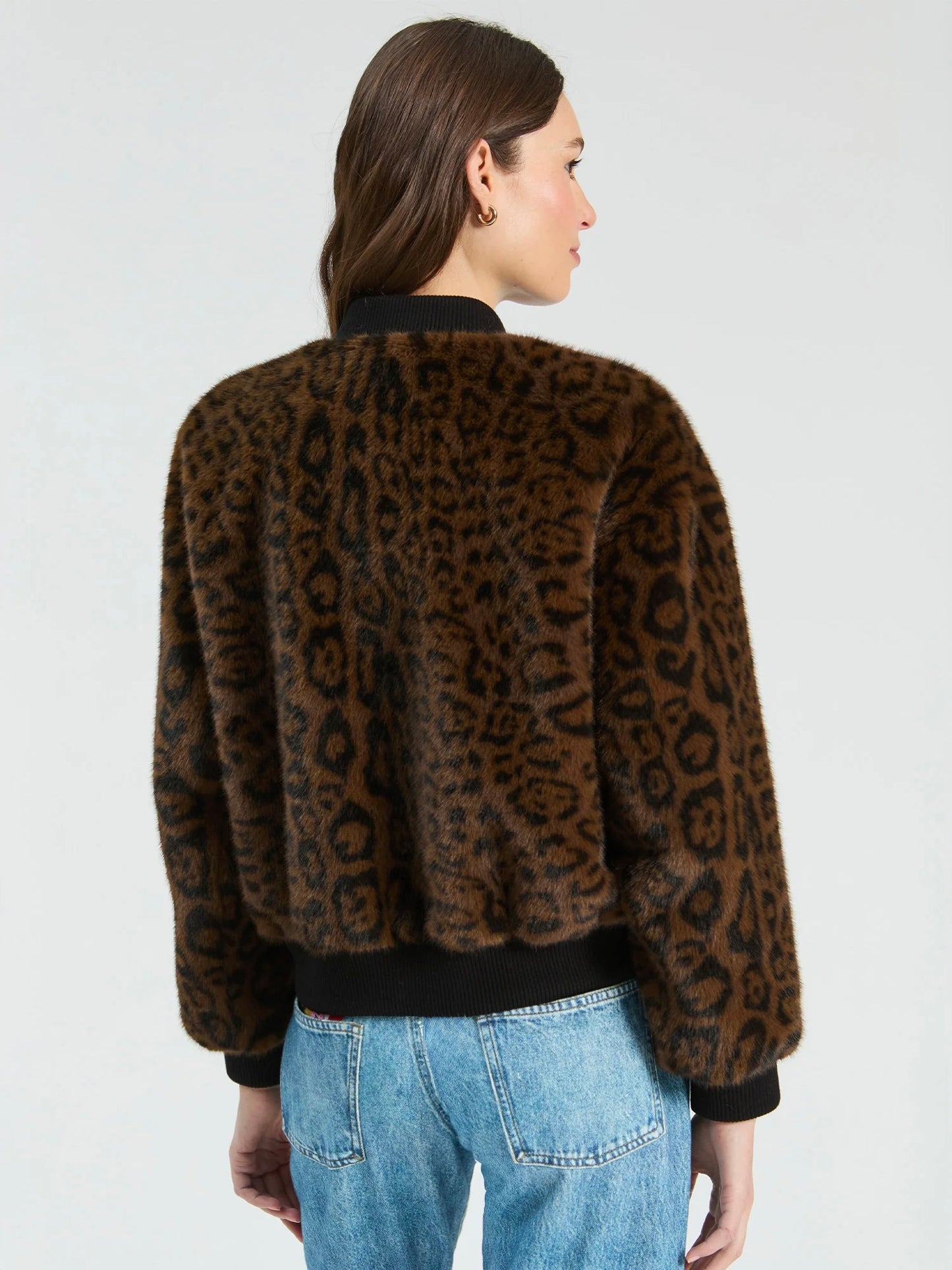 Vilagallo Leopard Faux Fur Bomber Jacket