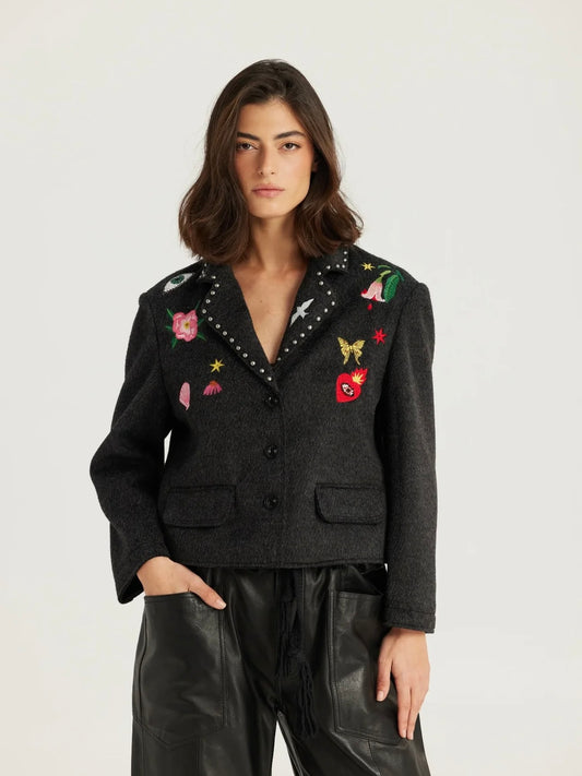 Me369 Heven Short Jacket with Embroidery-Dark Grey