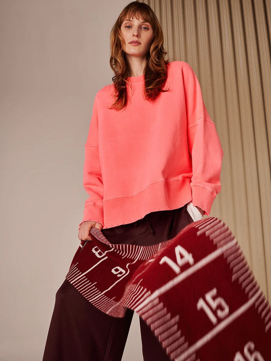 Liv Bergen Distressed Sweatshirt in Neon Coral