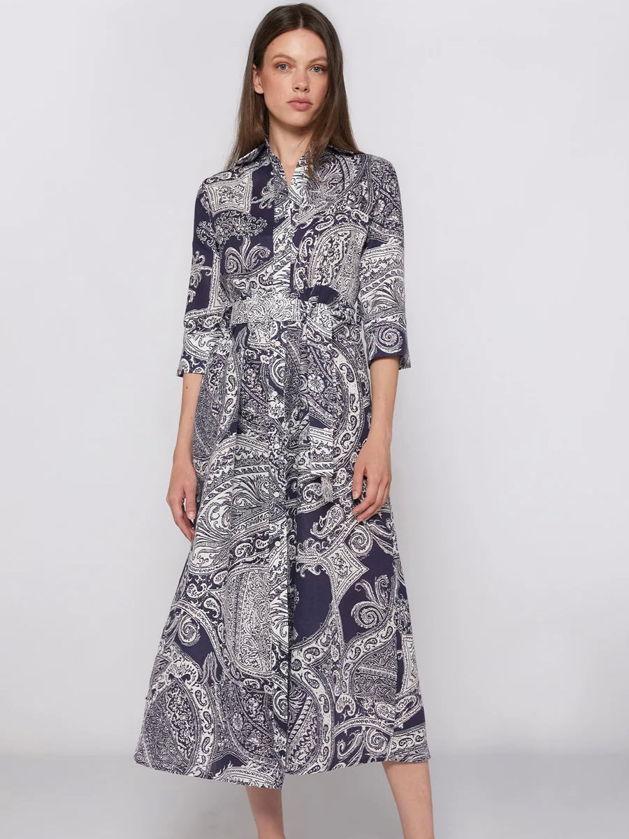 Vilagallo Natalia Navy Paisley Shirt Dress