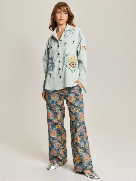 Me369 Adelyn Embroidered Denim Shirt