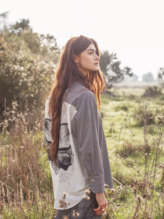 Summum Cotton Blouse-Big Flower & Stripe