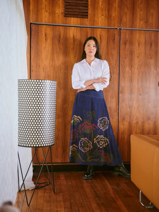 One Hundred Stars Parsley Seed Navy A-line Maxi Skirt