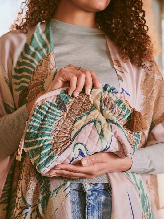 One Hundred Stars Velvet Pouch Crane Plaster Pink