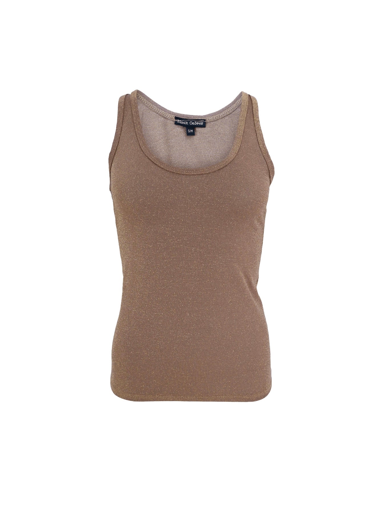 Black Colour Faye Lurex Vest Top-Golden Sand