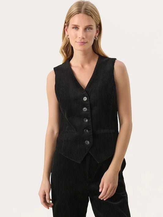 Part Two Linka Black Corduroy Waistcoat