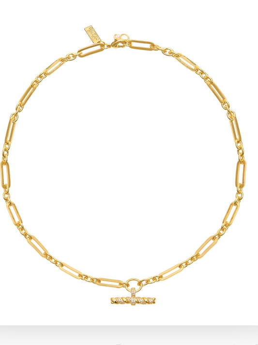 Talis Chains T-Bar Pendant on Link Chain CZ