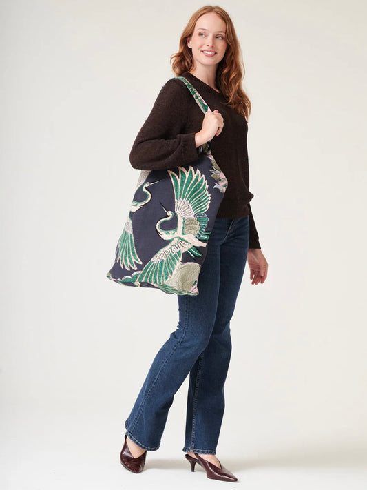 One Hundred Stars Crane Emerald Canvas Bag