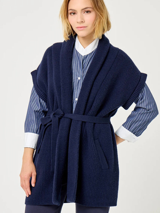 Five Long Knitted Waistcoat Navy