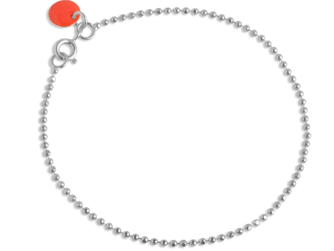 Enamel Copenhagen Ball Chain Bracelet Silver & Coral