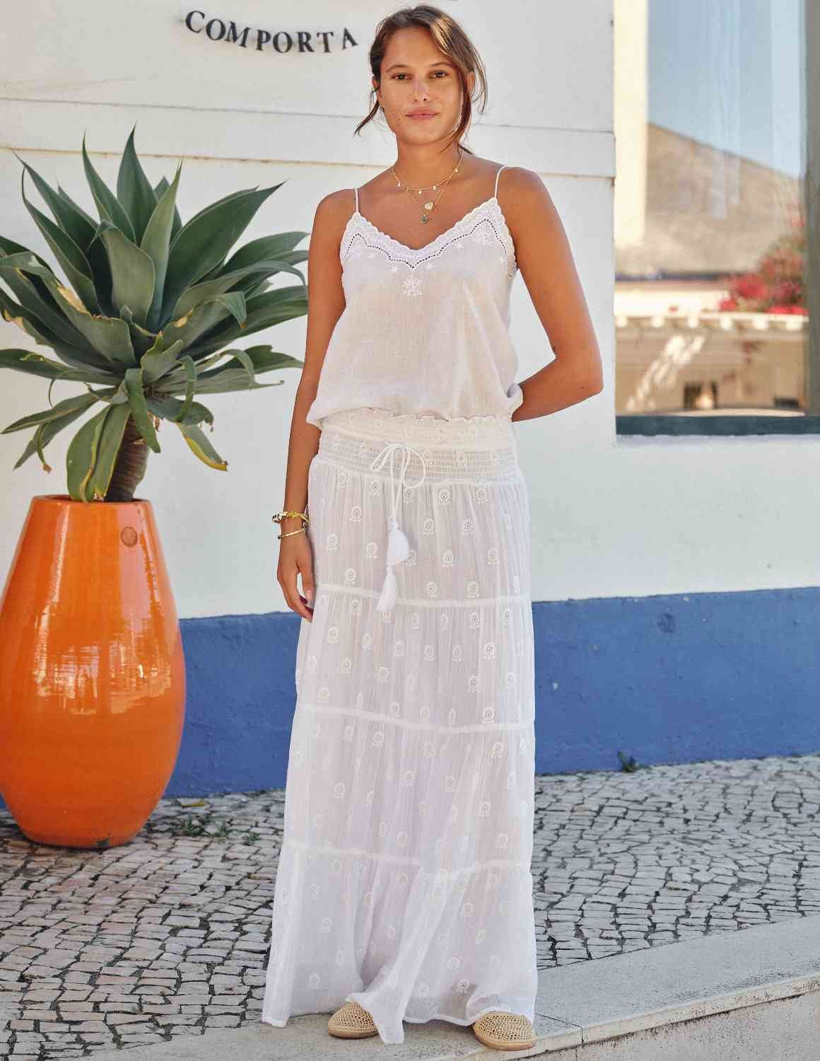 M.A.B.E. Lyla Embroidered Cami- White