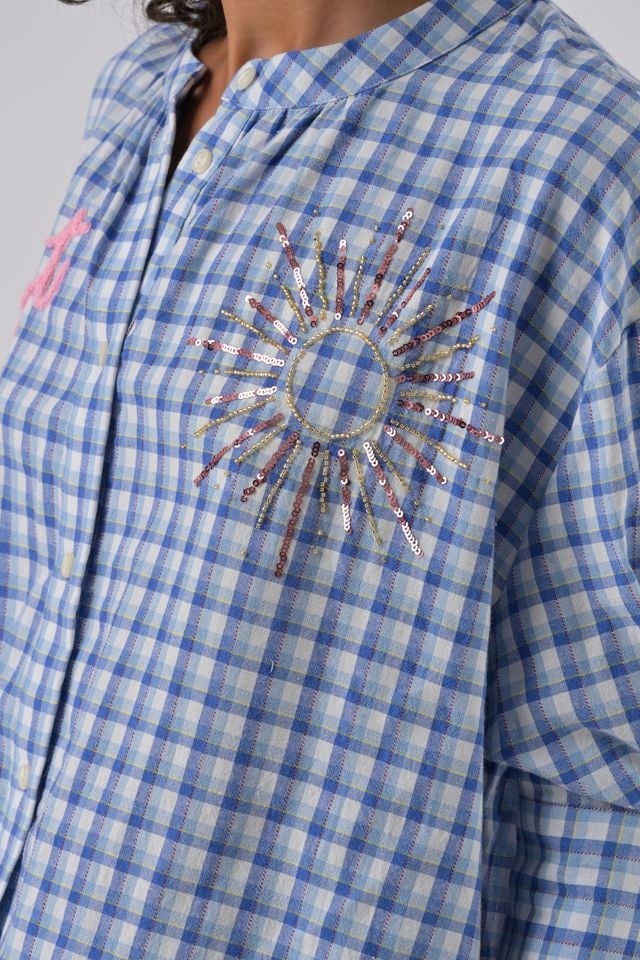 Orfeo Simone Gingham Sunset Shirt-Vichy Blue