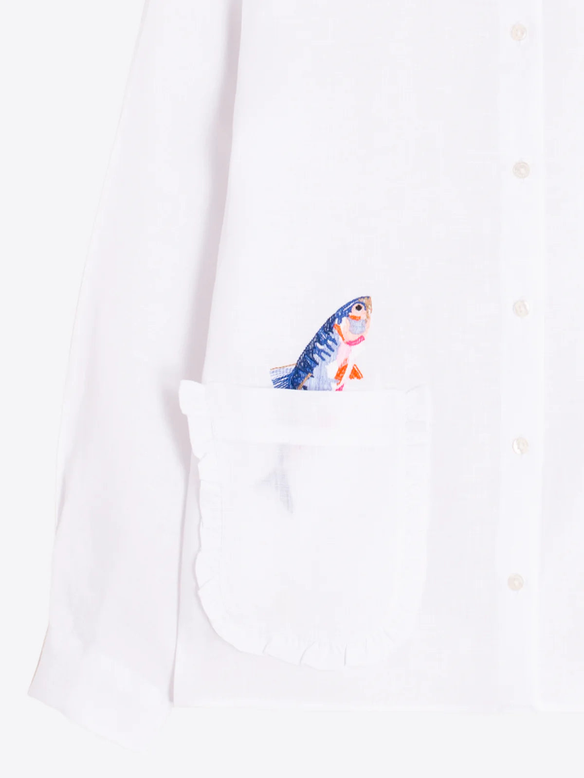Vilagallo White Linen Shirt with Embroidered Fish