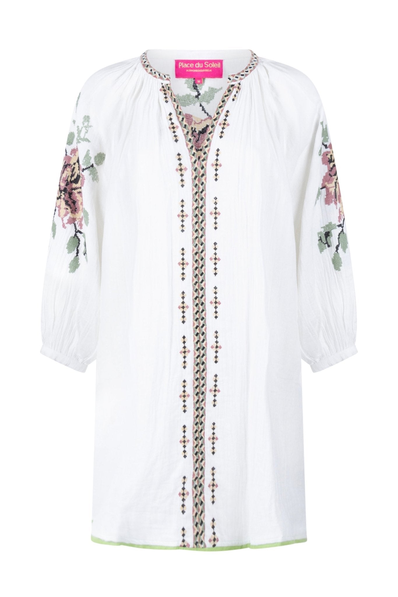 Place du Soleil Embroidered Rose Tunic Dress