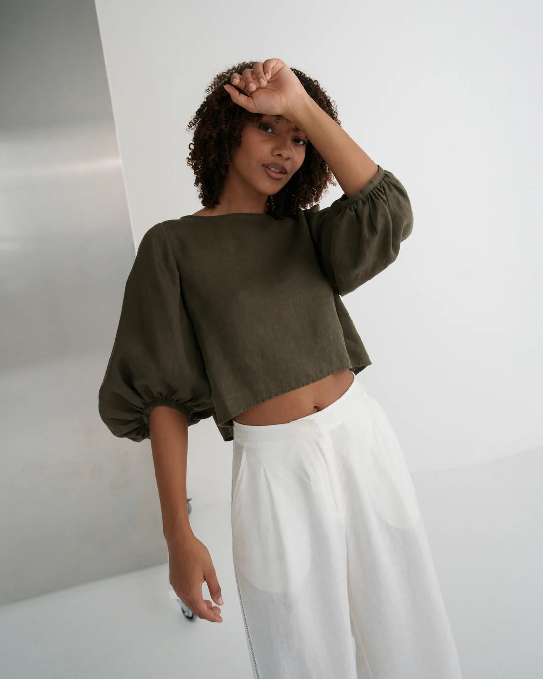 Lilly Pilly Demi Linen Top-Khaki