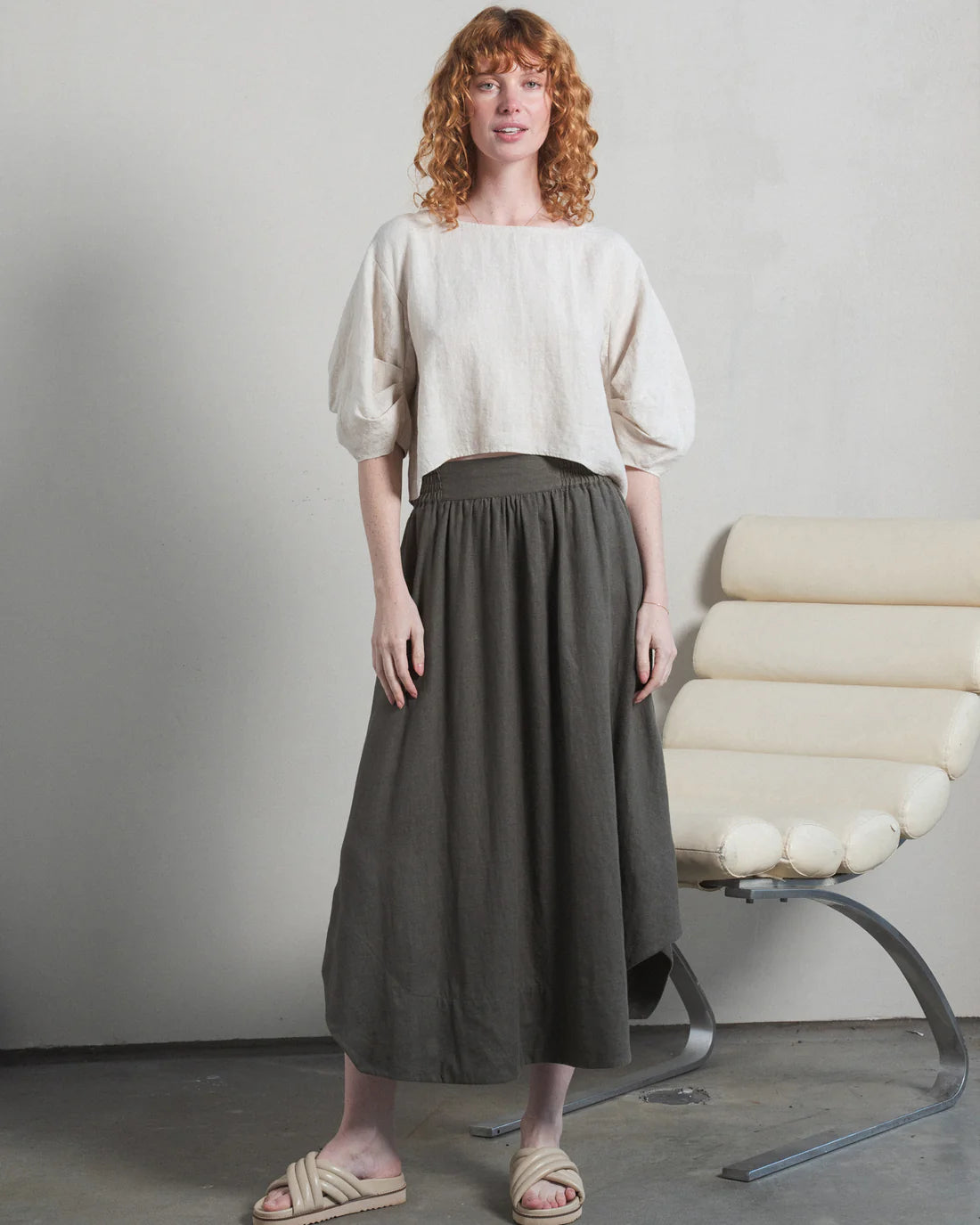 Lilly Pilly Hannah Linen Skirt-Khaki