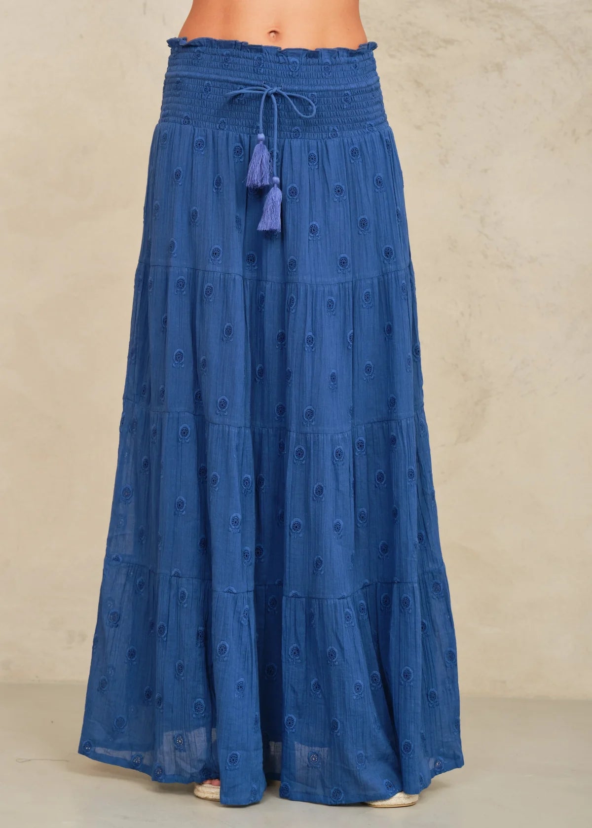 M.A.B.E Frani Embroidered Maxi Skirt-Cobalt
