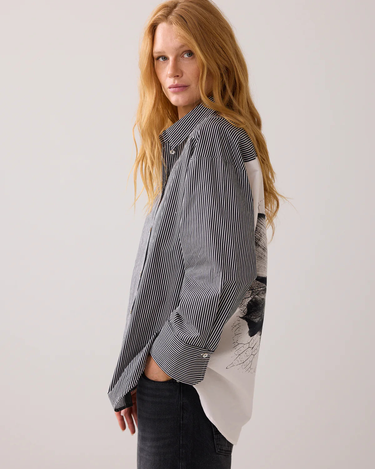 Summum Cotton Blouse-Big Flower & Stripe
