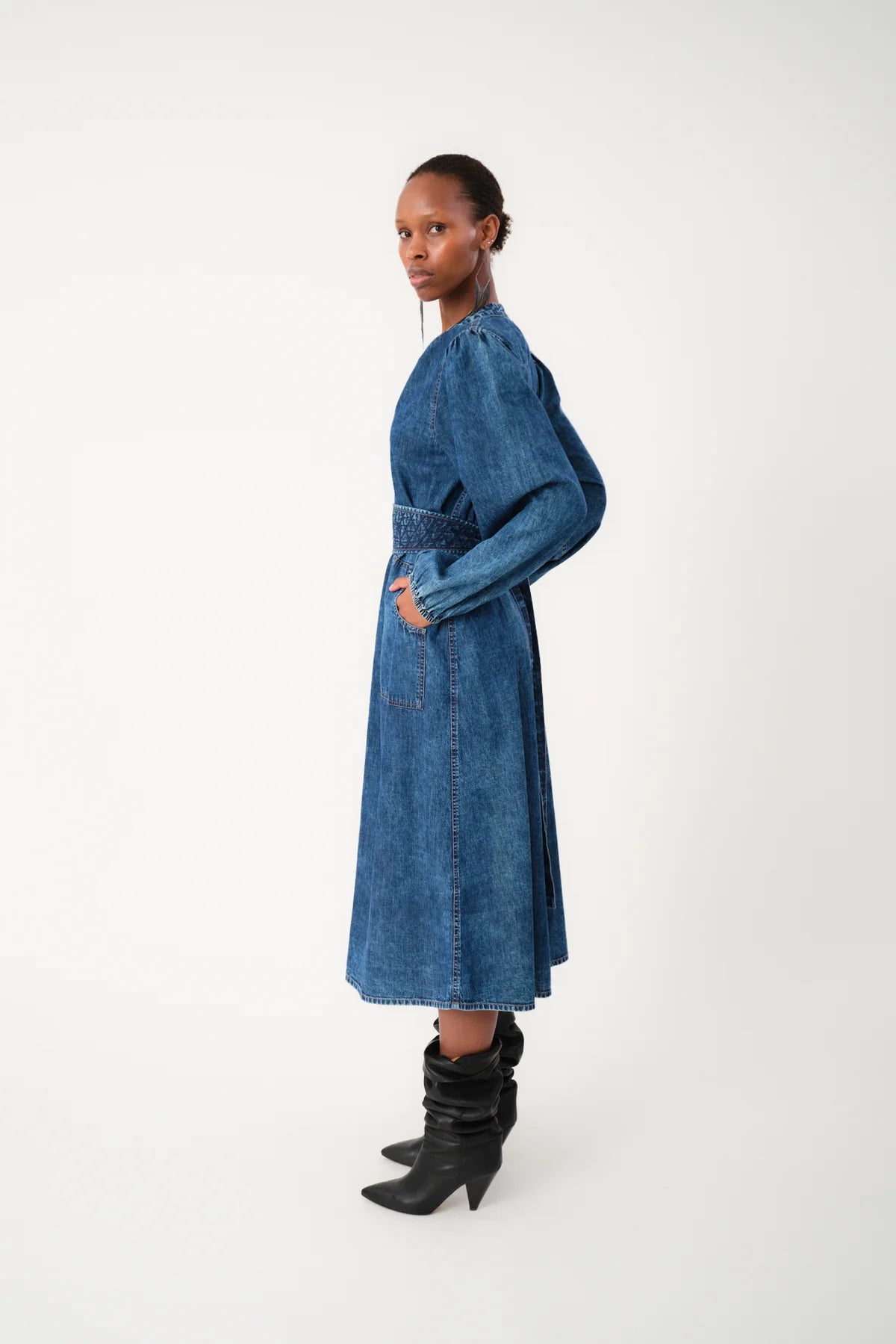 Lollys Laundry Paris Midi Dress Dark Denim