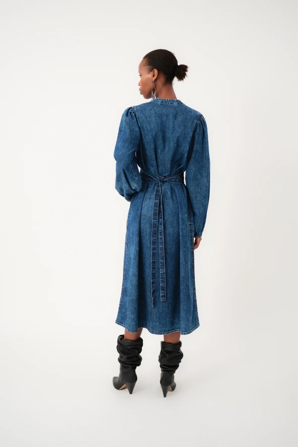Lollys Laundry Paris Midi Dress Dark Denim