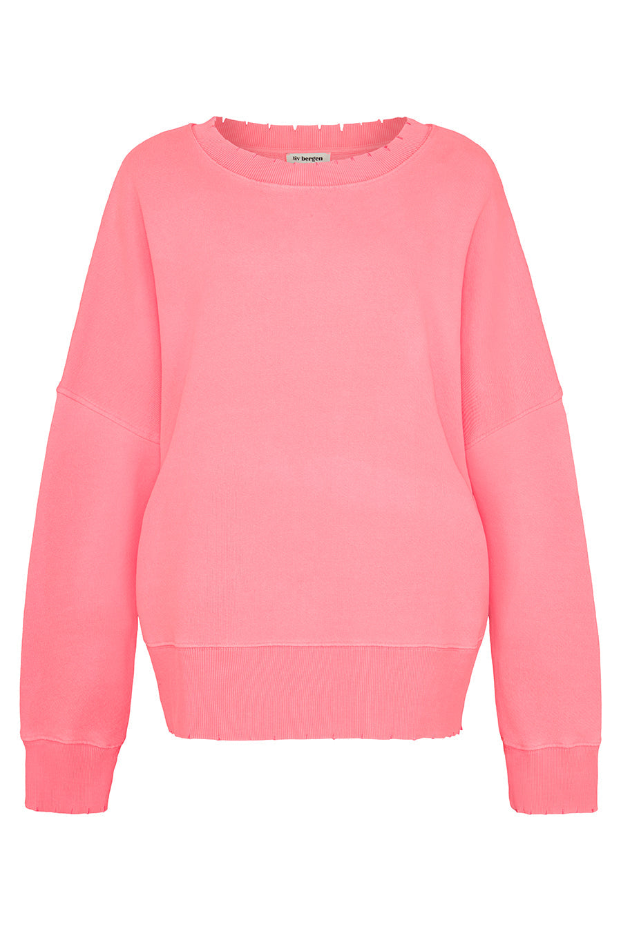Liv Bergen Distressed Sweatshirt in Neon Coral