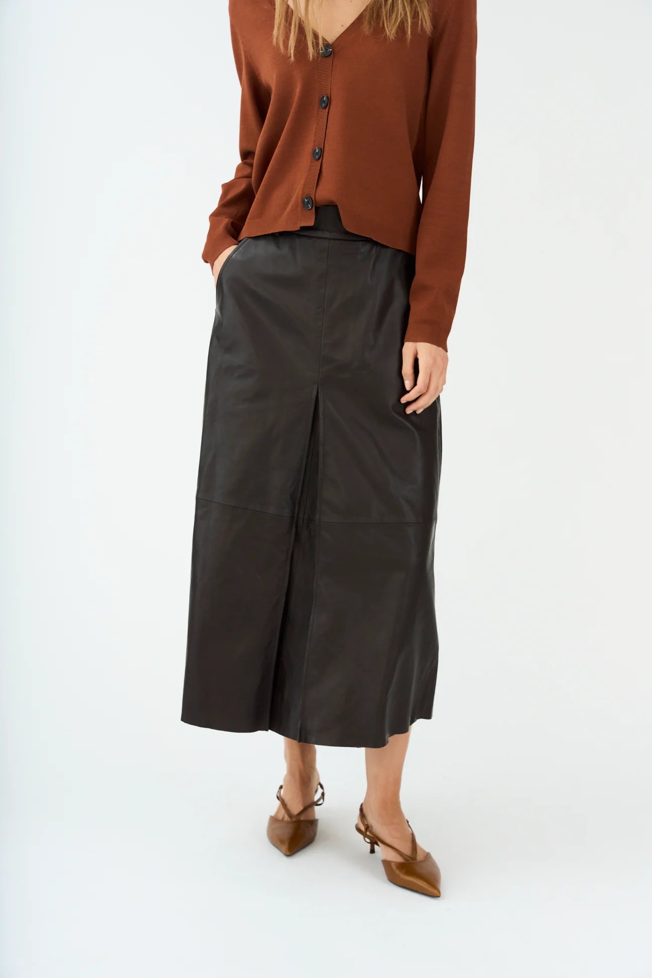 Pieszak Lanni Leather Skirt-Black Coffee