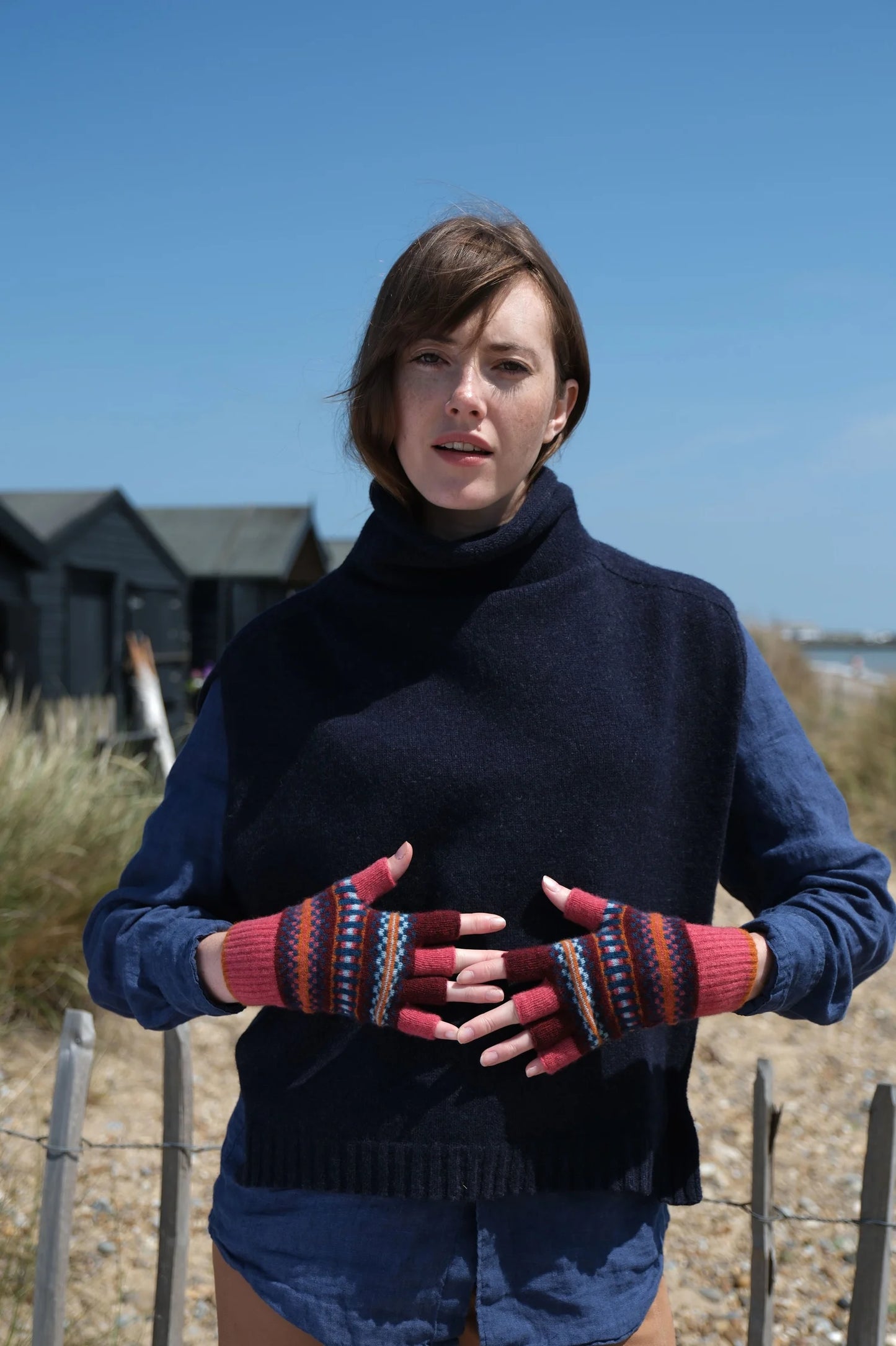 Quinton+Chadwick Patterned Fingerless Gloves-Autumn Berry