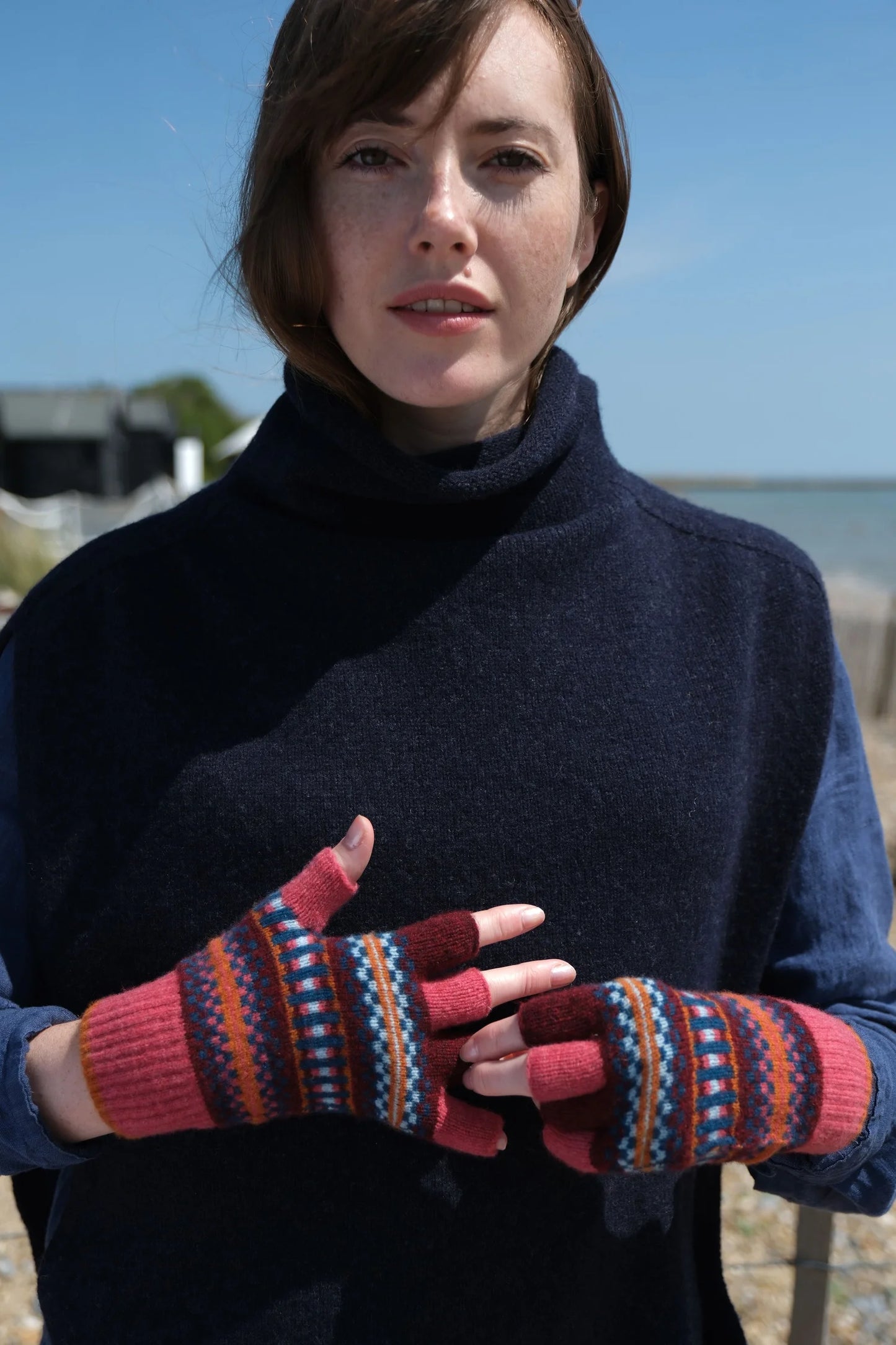 Quinton+Chadwick Patterned Fingerless Gloves-Autumn Berry