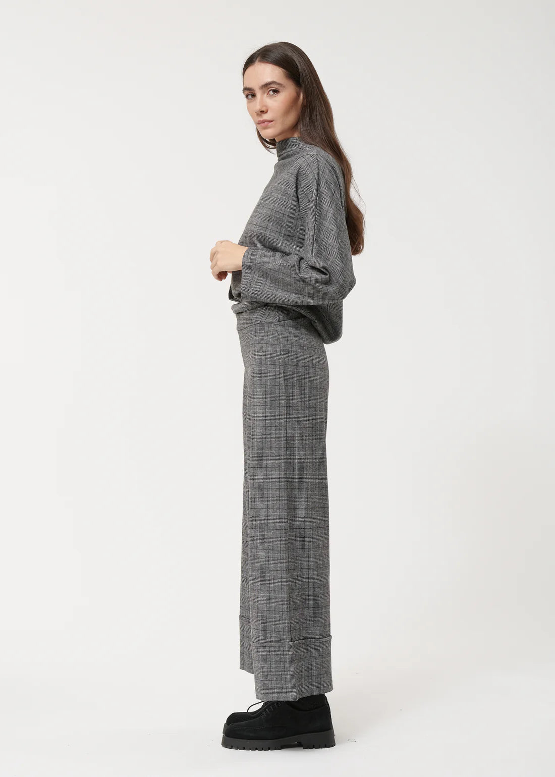 Humility Sophum Wide Grey Checked Trousers
